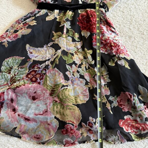 ZARA Devore Floral Burnout Velvet Mini Dress Tie Waist XS Whimsigoth Romantic - Picture 13 of 15